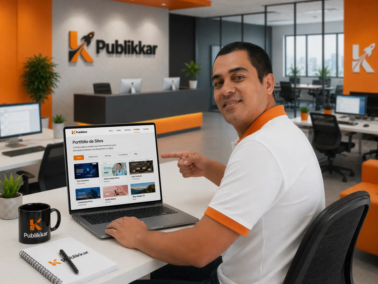 Profissional da Agência Publikkar no escritório em Resende